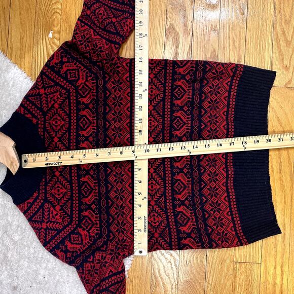 J Crew Cheerful Fair Isle Mock Neck Lambs Wool Sweater Red Blue XS Extra Small - Picture 10 of 10